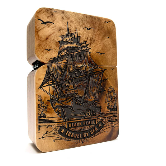 ENGRAVED LIGHTER The Curse of the Black Pearl, Personalized Lighter Wood Cover, Cigar Lighter, Lighter Case