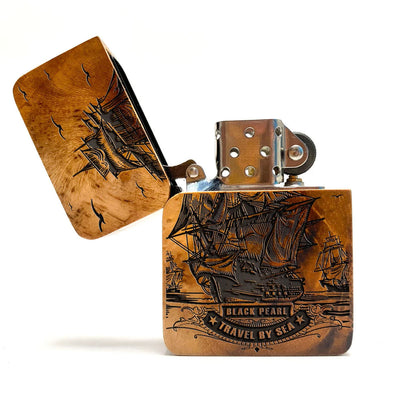 ENGRAVED LIGHTER The Curse of the Black Pearl, Personalized Lighter Wood Cover, Cigar Lighter, Lighter Case