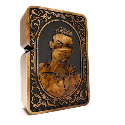 Engraved Soccer Star Lighter - Handmade Teakwood Collectible Gift for Him, Unique Gift for Football Fans, Custom Sports-Themed Lighter