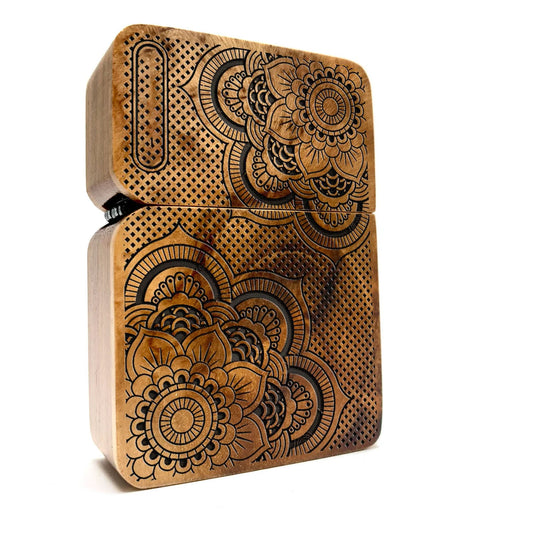 Floral Mandala Java Teak Wood Engraved Lighter