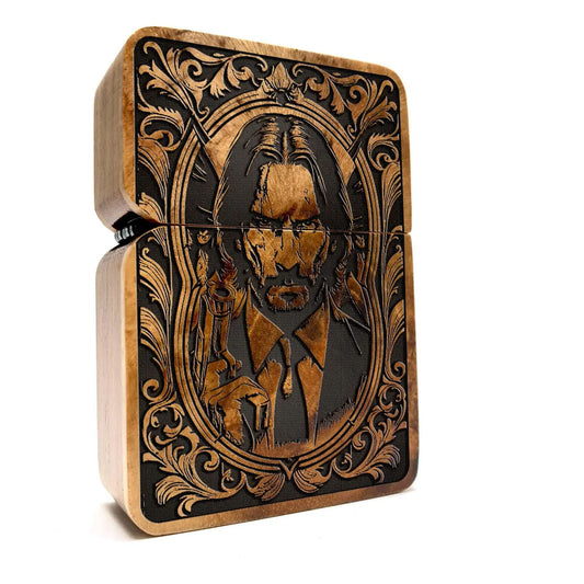 Legendary Assassin Engraved Lighter - Handmade Teakwood Collectible Gift for Him, Custom Action Movie-Themed Lighter